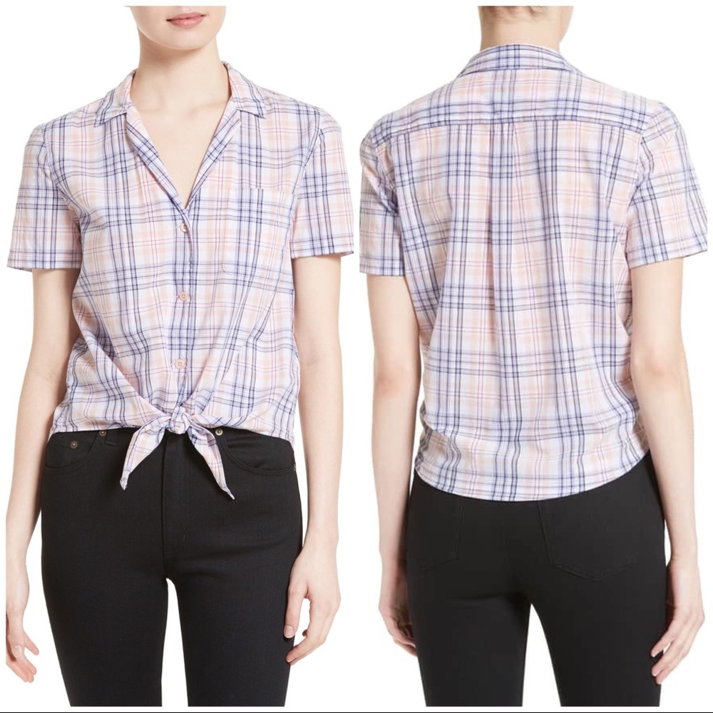 Nwt Equipment Keira Tie Front Plaid Top Parasol Xs